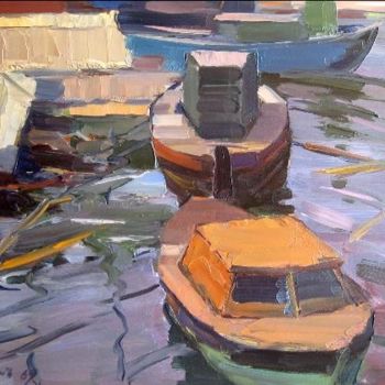 Painting titled "A Seaport in Latvia" by Hrant Stepanyan, Original Artwork, Oil