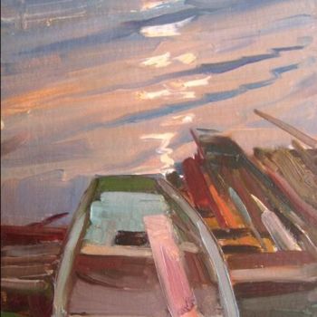 Painting titled "A Boat" by Hrant Stepanyan, Original Artwork, Oil