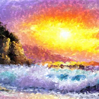 Digital Arts titled "Sea. Sunset." by Hranush Stepanyan, Original Artwork, Digital Painting