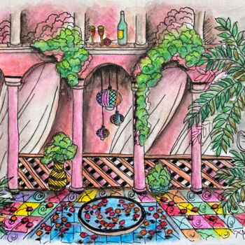Malarstwo zatytułowany „Little Garden” autorstwa Anastasia Kurganova, Oryginalna praca, Akwarela
