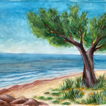 Painting titled "Saltwater Sands" by Anastasia Kurganova, Original Artwork, Watercolor