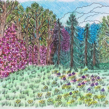 Zeichnungen mit dem Titel "Spring Meadow" von Anastasia Kurganova, Original-Kunstwerk, Pastell