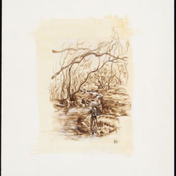 Painting titled "ballade en forêt" by Helene Rejembeau, Original Artwork, Ink