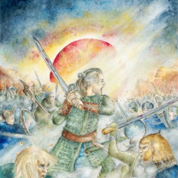Painting titled "Guerrier/ Warrior" by Helene Rejembeau, Original Artwork, Watercolor