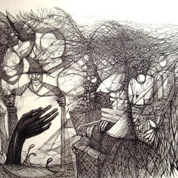 Tekening getiteld "Winds of War" door Olfus, Origineel Kunstwerk, Inkt