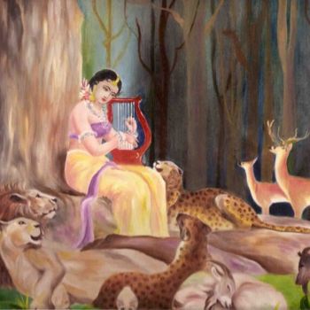 Painting titled "divine music of lov…" by Gunaroopam Raja, Original Artwork