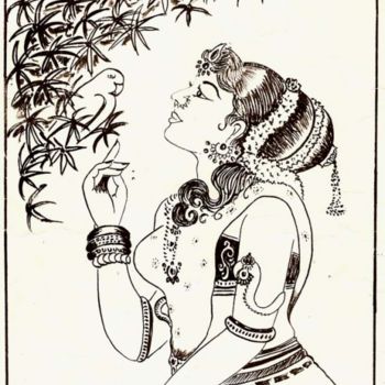 Drawing titled "indian ink - lady p…" by Gunaroopam Raja, Original Artwork