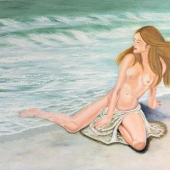 Painting titled "Portrait sur plage" by Catherine Huard, Original Artwork