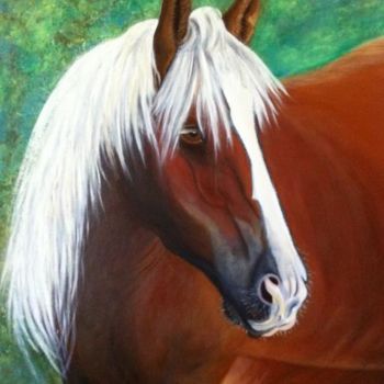 Painting titled "Portrait Cheval de…" by Catherine Huard, Original Artwork, Oil