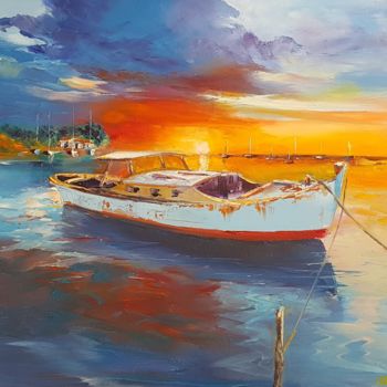 Painting titled "Couché desoleil sur…" by Hubert Labatut, Original Artwork, Oil