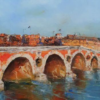 Painting titled "Le pont neuf à Toul…" by Hubert Labatut, Original Artwork, Oil