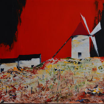 Painting titled "moulin-a-vent-en-be…" by Hubert, Original Artwork, Oil