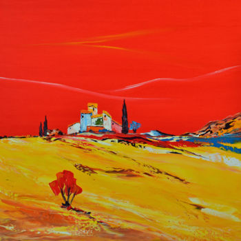 Peinture intitulée "soleil brûlant" par Hubert, Œuvre d'art originale, Huile