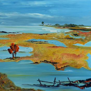 Peinture intitulée "l'étang" par Hubert, Œuvre d'art originale, Huile