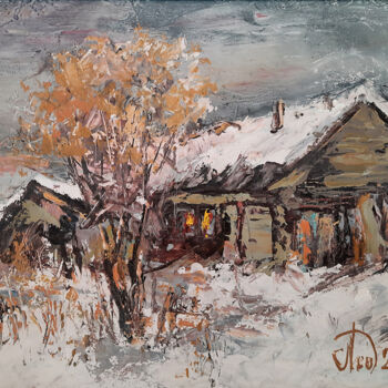 Картина под названием "Заснеженный домик" - Александр Леднев, Подлинное произведение искусства, Масло