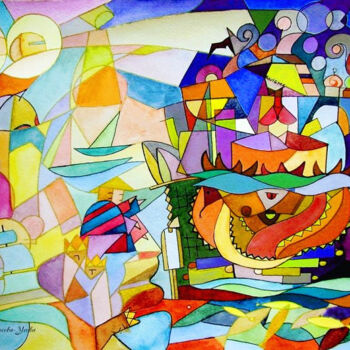 Pintura intitulada "Падение Вавилона" por Irina Ageeva-Usova, Obras de arte originais, Aquarela