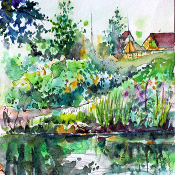 Painting titled "Август \ August" by Irina Ageeva-Usova, Original Artwork, Watercolor