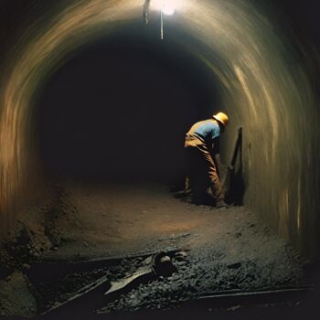 Digitale Kunst getiteld "Coal Miners #1" door Hudson Marshall, Origineel Kunstwerk, Digitale afdruk