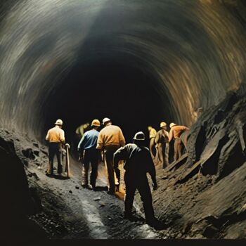 Digitale Kunst getiteld "Coal Miners #2" door Hudson Marshall, Origineel Kunstwerk, Digitale afdruk