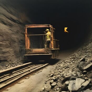 Digitale Kunst getiteld "Coal Miners #9" door Hudson Marshall, Origineel Kunstwerk, Digitale afdruk