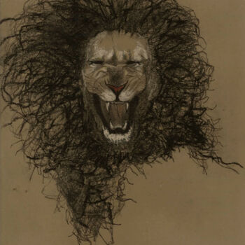 Drawing titled "Lion" by Hugo Bartoli, Original Artwork, Pastel