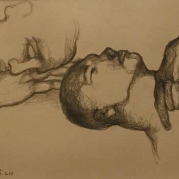 Drawing titled "Repos du guerrier" by Hugo Bartoli, Original Artwork, Charcoal