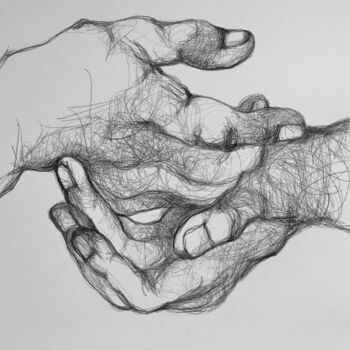 图画 标题为“My father's hands 1” 由Hugo Bartoli, 原创艺术品, 木炭