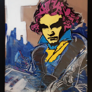 Картина под названием "Ludwig van Beethoven" - Hugo Brissaud, Подлинное произведение искусства, Акрил Установлен на Деревянн…