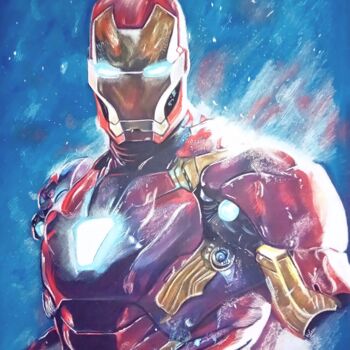 Drawing titled "Iron Man" by Hugo Caron, Original Artwork, Pastel