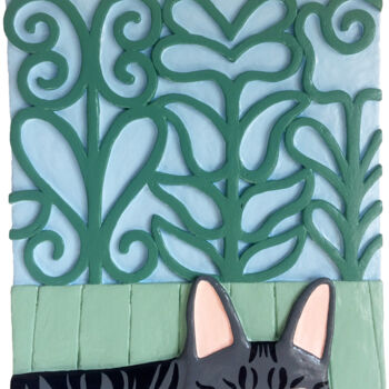 "Lá está o gato, à j…" başlıklı Heykel Hugo Castilho tarafından, Orijinal sanat, Alçı Ahşap Sedye çerçevesi üzerine monte ed…
