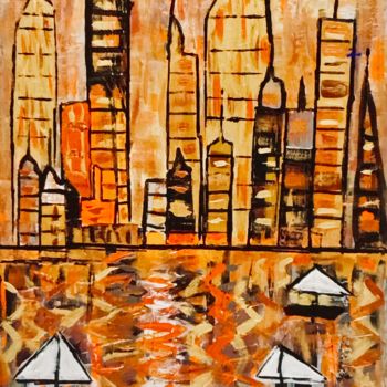 Painting titled "New york" by Hugues Gravouil, Original Artwork, Acrylic