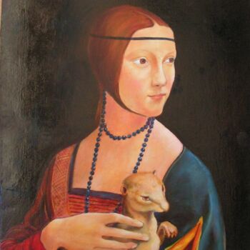 Painting titled "LA DAME AU FURET" by Hugues Mardelle, Original Artwork, Oil