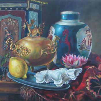 Painting titled "CHINOISERIE" by Hugues Mardelle, Original Artwork, Oil