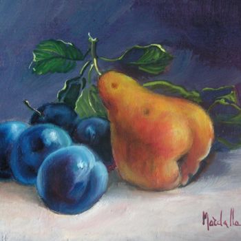 Malerei mit dem Titel "prunes-et-poires-20…" von Hugues Mardelle, Original-Kunstwerk, Öl