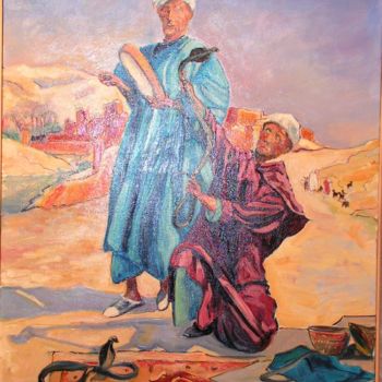 Painting titled "CHARMEURS DE SERPEN…" by Hugues Mardelle, Original Artwork, Oil