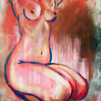 Painting titled "Laura" by Hugues Poirier, Original Artwork, Acrylic Mounted on Wood Stretcher frame
