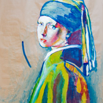 Painting titled "Girl with a Pearl E…" by Hugues Poirier, Original Artwork, Acrylic