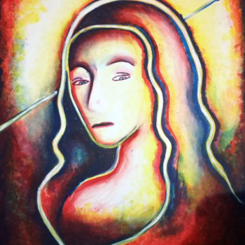 Painting titled "Ange" by Hugues Poirier, Original Artwork, Acrylic Mounted on Wood Stretcher frame