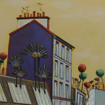 Peinture intitulée "La maison violette" par Hugues Renck, Œuvre d'art originale, Huile