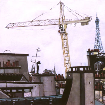 「Grue et tour Eiffel…」というタイトルの絵画 Hugues Renckによって, オリジナルのアートワーク, オイル