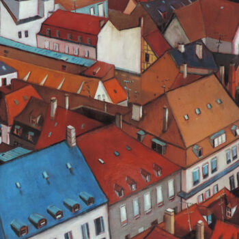 Schilderij getiteld "Les toits de Strasb…" door Hugues Renck, Origineel Kunstwerk, Acryl
