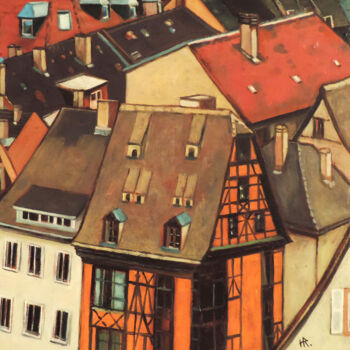 绘画 标题为“Les toits de Strasb…” 由Hugues Renck, 原创艺术品, 丙烯