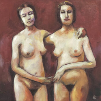 Painting titled "Les deux amies" by Hugues Renck, Original Artwork, Oil Mounted on Wood Stretcher frame