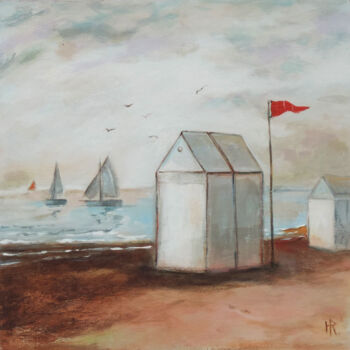Malarstwo zatytułowany „Cabanes de plage dr…” autorstwa Hugues Renck, Oryginalna praca, Akryl