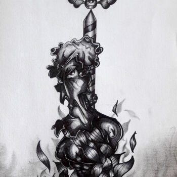 Dessin intitulée "Feu" par Hugues Wartelle, Œuvre d'art originale, Crayon