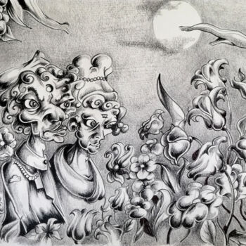 Disegno intitolato "L'île aux fleurs" da Hugues Wartelle, Opera d'arte originale, Matita