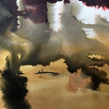 Painting titled "exode" by Hugues Breton, Original Artwork, Watercolor