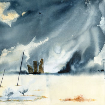 Pintura intitulada "no-mans-land" por Hugues Breton, Obras de arte originais, Aquarela