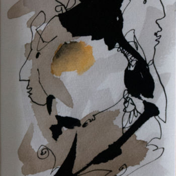 제목이 "A l'ecoute 12x8cm"인 미술작품 Hugues Chamagne로, 원작, 잉크