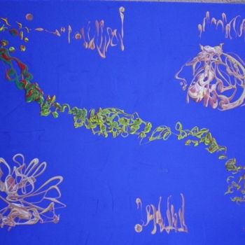 Peinture intitulée "CHEMINS BLEUS" par Hphuguette, Œuvre d'art originale, Huile